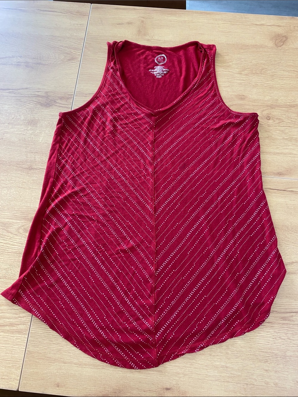 Maurices Red Tank Top with Diagonal Metallic Dot Stripes